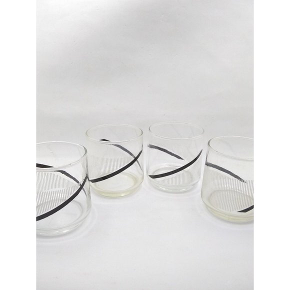 Mika's midnight? G. Braids Black/White Lowball Glasses Retro MCM Bar Ware Set/4. - Picture 2 of 12